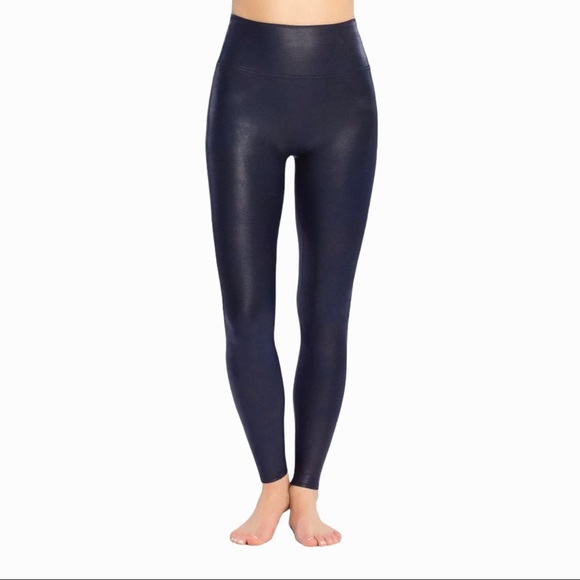 Spanx Faux Leather Leggings in Color Midnight Blue - Picture 3 of 5